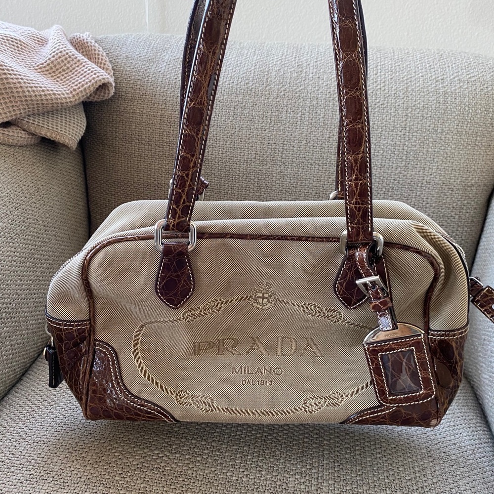 Prada jacquard logo shoulder bag